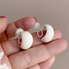 97-Milk White Bead Mosquito Coil Clip-on Earrings
