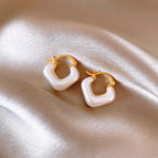 113# Ear Clip-Real Gold Plating-Gold/1.3*1.1cm-White Square