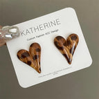3076 Leopard Print Acrylic Long Heart Silver Needle