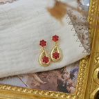 Red Diamond Water Drop Ear Studs