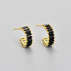 Square Diamond Arc Earrings/Gold/Black Diamond / Copper