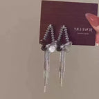 Silver butterfly tassel stud earrings