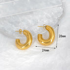 C- Shaped Thin Cylindrical Hollow Earrings-Gold