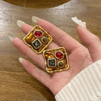 925 Silver Needle-Brown Square Stud Earrings (Ga1065)-