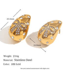 Luxury Water Drop Rhinestone Butterfly Studs-Golden-White Diamond