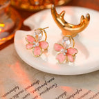 EH-1634 Pink Flower Stud Earrings【Real Gold Plating Thickened Sapphire】