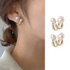 8# Gold-Large and Small Pearls Earrings