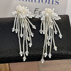 2409030 Transparent Crystal Pearl Flower Tassel Earrings