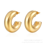 Bold C- Shaped Hollow Earrings Gold MS-019