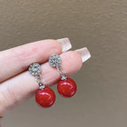 New【Red Small Earrings】Silver Bottom-