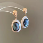 29#Silver Needle-Gold-White-Oval Oil Drop Resin Earrings
