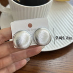 4525 Silver Imitation Leather Round Stud Earrings Large