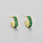 Square Diamond Arc Earrings/Gold/Green Diamond / Copper