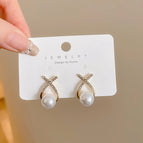 18# Gold-Cross Pearl Earrings