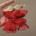 Frenchretro red mesh petal earrings