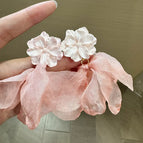 Forest Style Gardenia Pink Mesh Petal Earrings