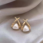 3# Cross Pearl Stud Earrings
