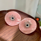 2505268A Pink Shell Texture Diamond Earrings (S925 Silver Needle)