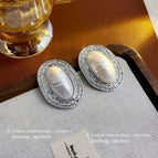 45#Oval pearl earrings