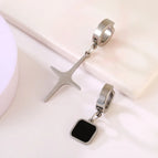 Stainless Steel Ear Cliip Cross Four Square Pair