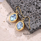 16.5x14.5mm (Needle Thickness:0.8mm) / Blue Rhinestone Square Earrings (Gold) / 1 Pair/Package