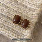 16# Coffee Bead Golden Edge Stud Earrings