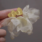 Fresh Yellow Heart Chiffon Petal Earrings
