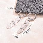 33.5x10.5mm / Light Gold Feather Earrings (Steel Color) / 1 Pair/Package
