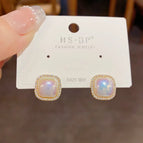 No. 104 Zircon Square Pearl Stud Earrings (Thick Real Gold Plating)