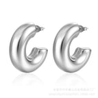 Bold C- Shaped Hollow Earrings Steel Color MS-019