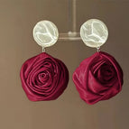 Three-dimensional Fabric Rose Flower Earrings