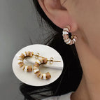 Sd147 Milk Tea Color Bamboo Stud Earrings / Titanium Steel Furnace Vacuum Plating 18K Gold