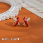 Cross Color Contrast Oil Drop Zircon Earrings (S925 Silver Needle)