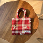 Gold Silk Red and White Large Checkered Bow Tie