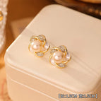 5#Hollow Petal Pearl Earrings