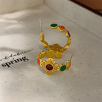 9#E1329 Oil Dripping Colorful C-Shaped Ring