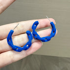 Elegant Blue Velvet C-shaped Stud Earrings