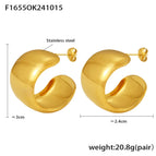 F1655-Gold Glossy Earrings PVD Electroplated Color Retention