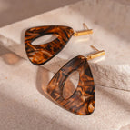 14#Silver Needle-Leopard Print Resin Large Triangle Earrings