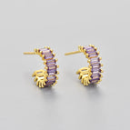 Square Diamond Arc Earrings/Gold/Purple Diamond / Copper