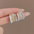 Silver Oval Metal Stud Earrings