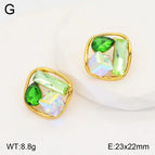 23mm Green Water Drop / Gold / 1 Pair/Package