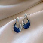 1#Round Blue and Gray Contrasting Color Stud Earrings