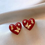 25# Love Heart Bow Tie Ear Studs