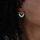 F844-Blue Dripping Oil Gold Stud Earrings