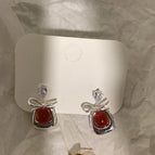 Red Trapezoid Bow Earrings N