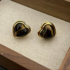 Tiger Eye Stone Heart Earrings