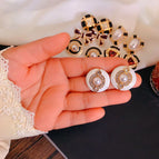 White Round Gemstone Glass Earrings