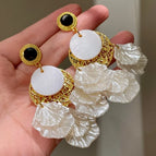 2507086 Shell Leaf Tassel Exaggerated Earrings (S925 Silver Needle)