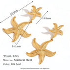 Large and Small Starfish Earrings-Gold